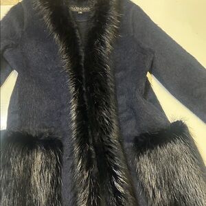 Pologeorgis Midnight Blue Sweater with Black Fur Trim
